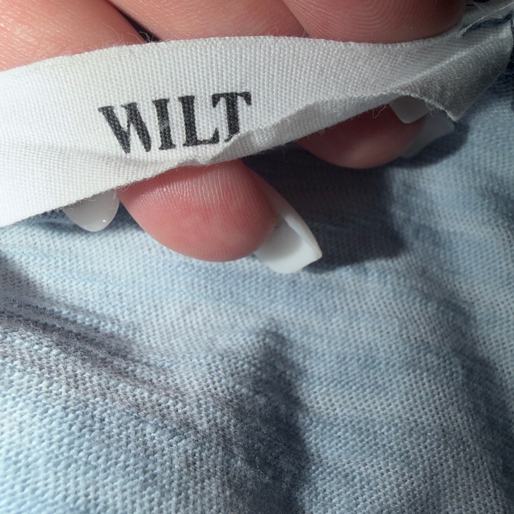 WILT Pale Blue Ribbed V-Neck Tee - Picture 6 of 7